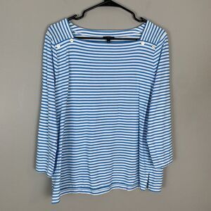 Talbots Womens Size Large Petite Blouse Shirt 3/4 Sleeve Buttons Striped